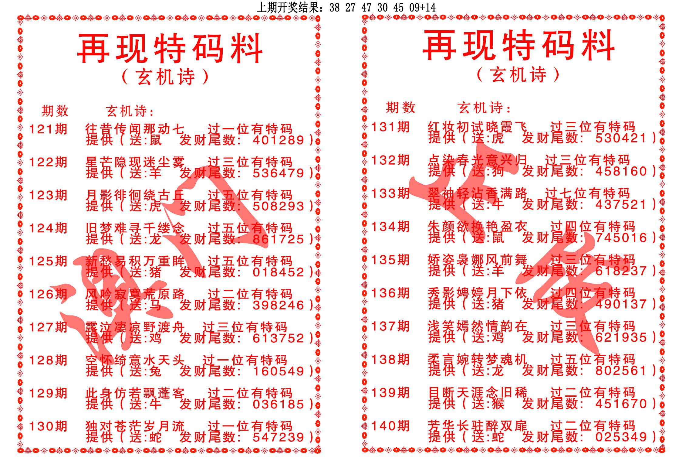 再现特码料