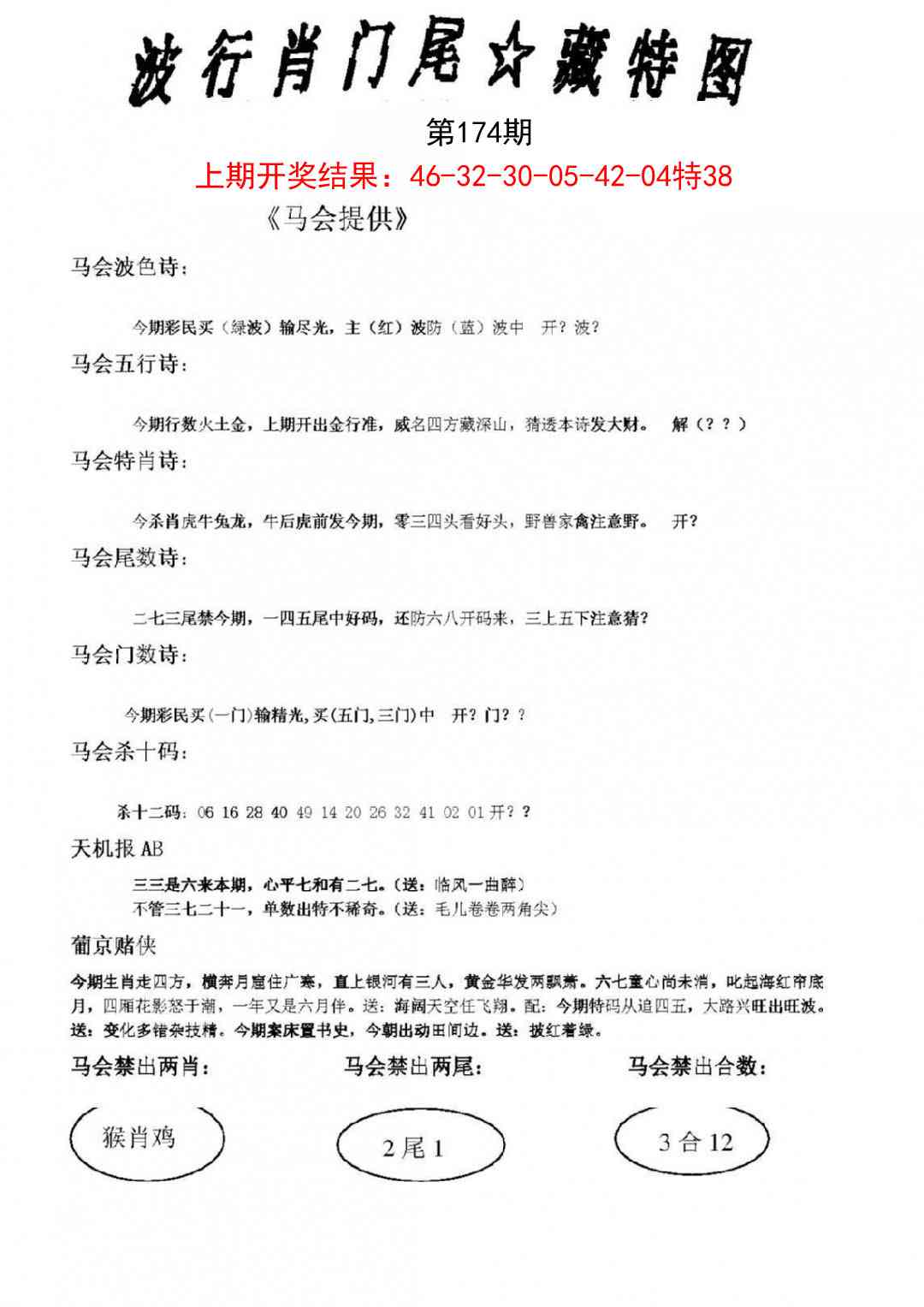 波行肖尾藏特图