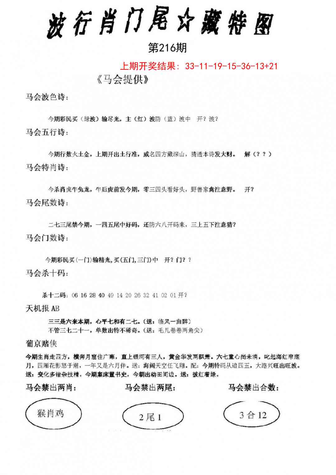 波行肖尾藏特图