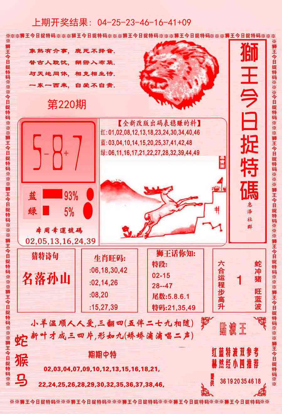 狮王今日抓特码