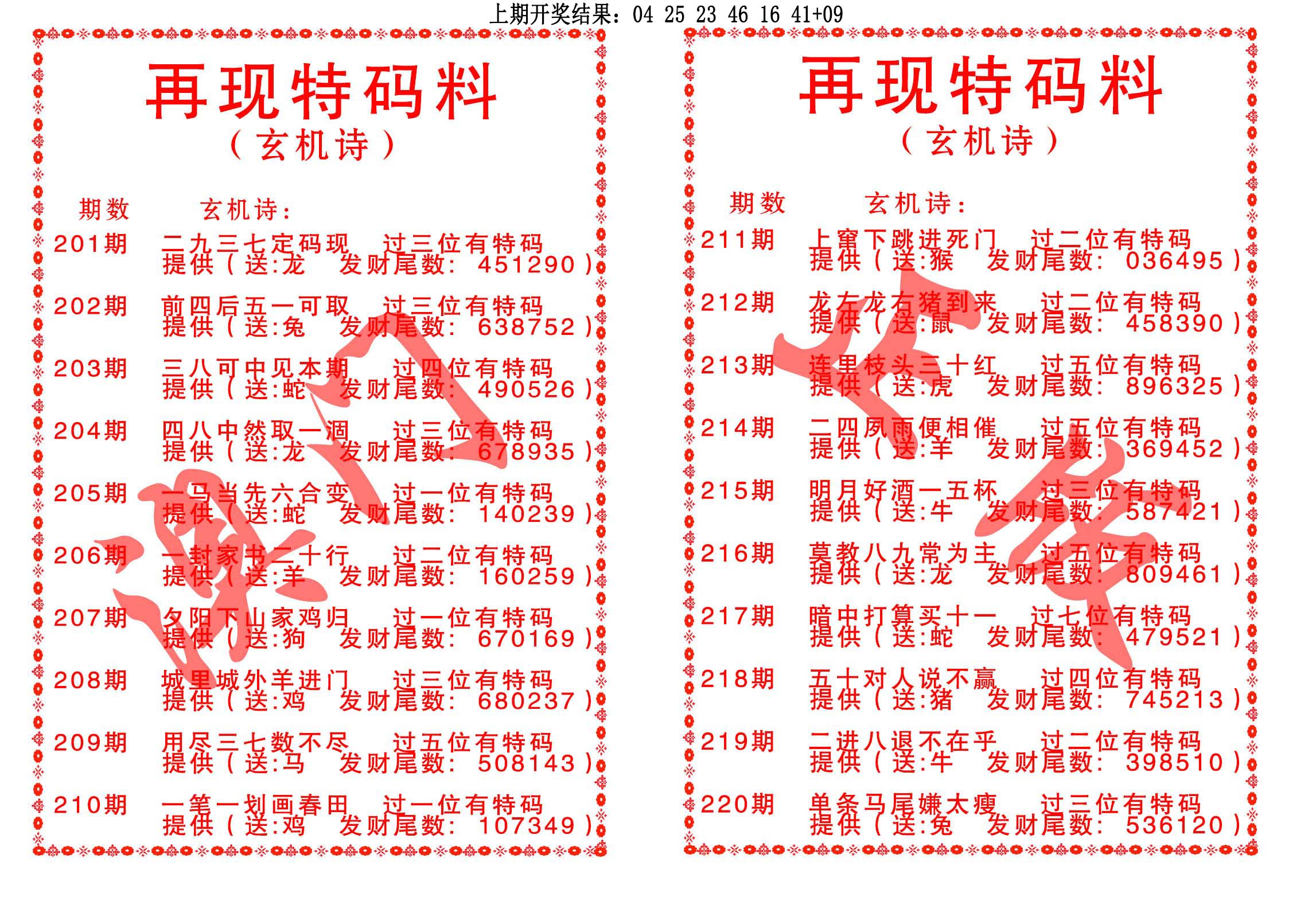 再现特码料