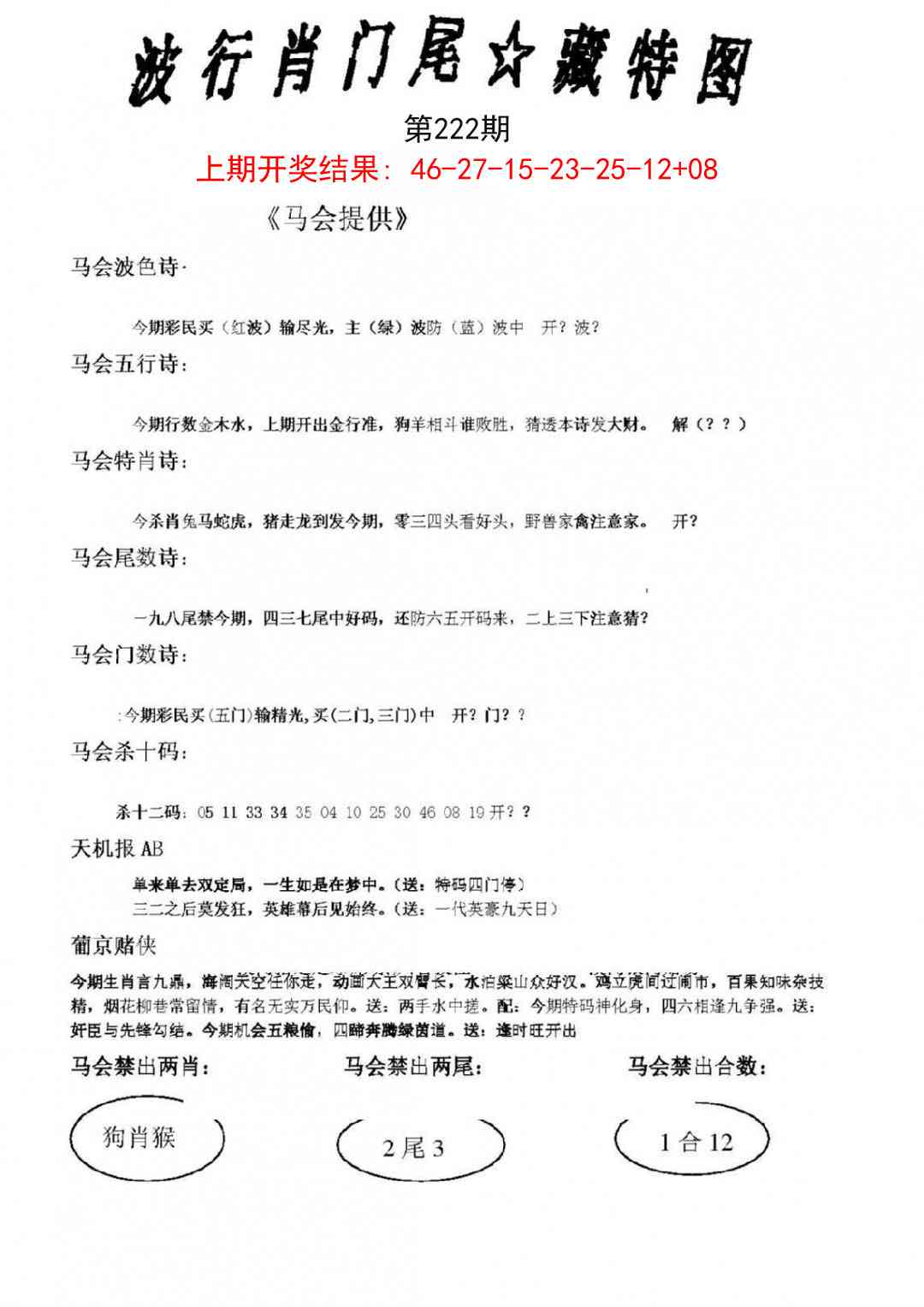 波行肖尾藏特图
